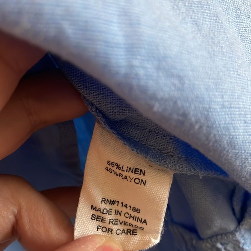 Adyson Parker Linen Blend Tiered Mini Shift Dress Blue Sz M Summer Preppy - Picture 6 of 8